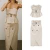 Spring With Belt off-the-Shoulder Slim Fit Top 3067024 High Waist Double Breasted Skirt 3067027