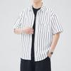 Весна-лето Мужская полосатая рубашка с отложным воротником и коротким рукавом, дышащая, для деловых поездок