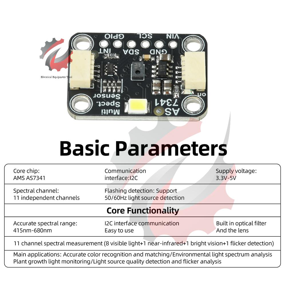 AS7341 Spectrum Sensor Module with 11-Channel Detection I2C Interface for Precise Color Analysis and Light Measurement