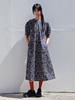 Vincent Navy Floral Short Sleeve Dress_Navy