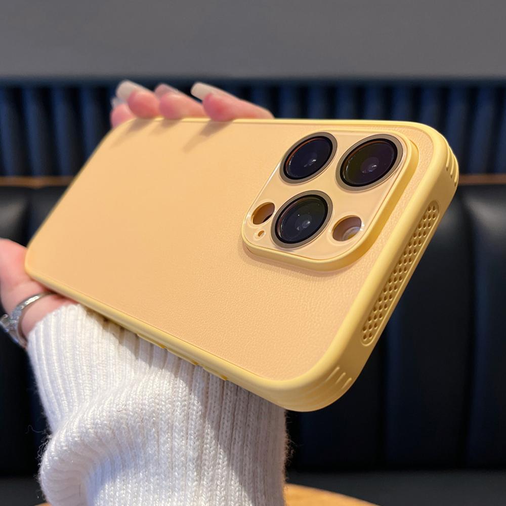 Роскошный кожаный охлаждающий чехол для телефона с узором личи для iPhone 15 14 13 12 Pro Max, защита объектива, рассеивающая тепло крышка