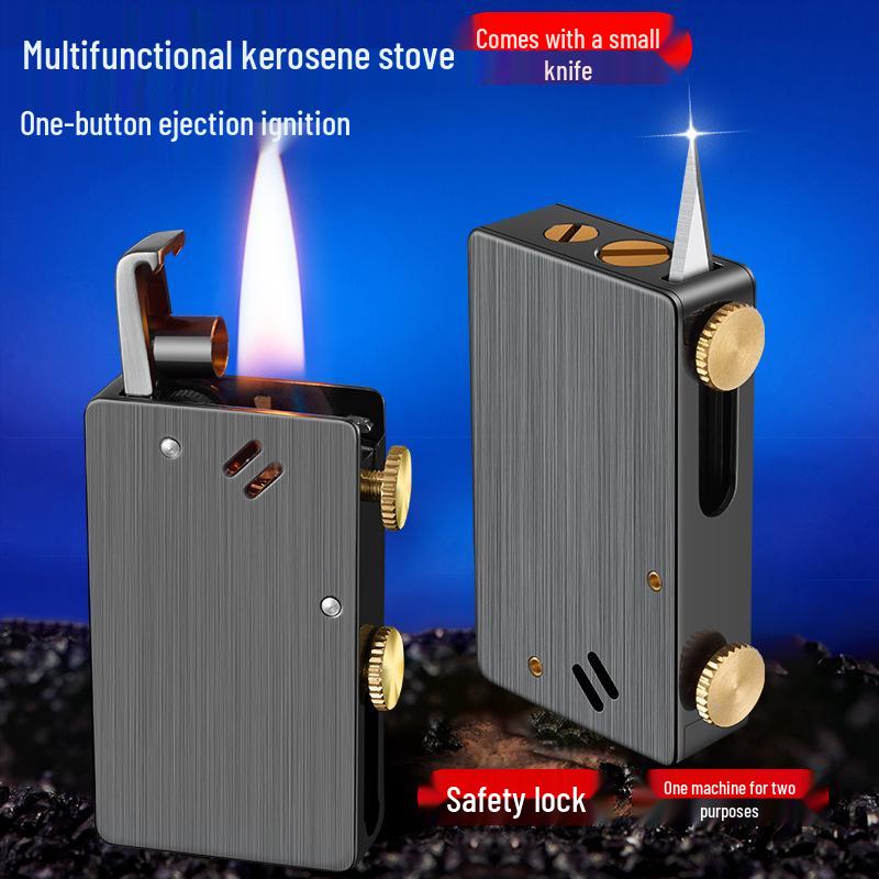 Multifunctional Men's Metal Kerosene Lighter with Long Battery Life