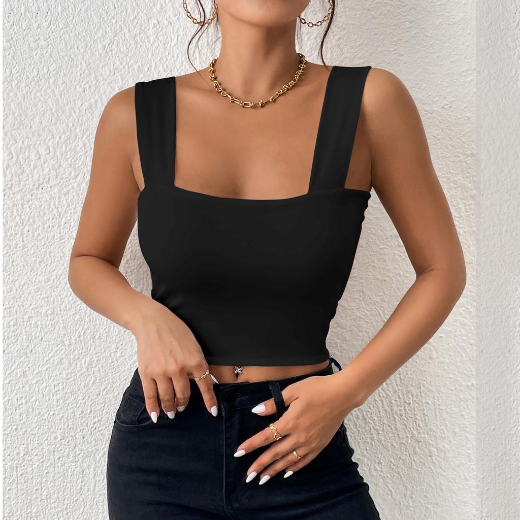 Women's Sexy Sleeveless Wide Straps Backless Solid Slim Fit Tank Top