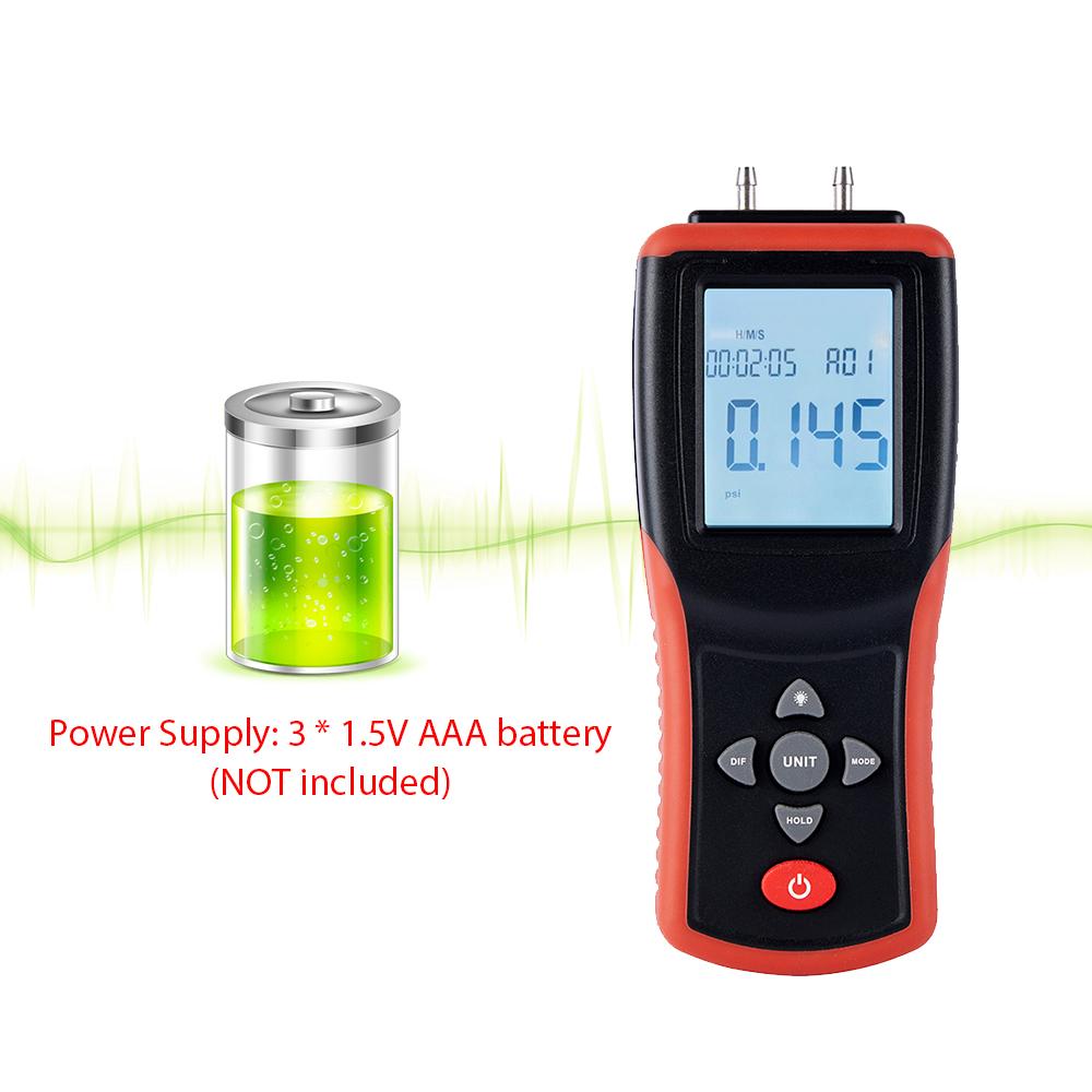 Цифровой манометр 2,4-дюймовый высокоточный ручной двухпортовый манометр с ЖК-дисплеем +/-2Psi дифференциальный воздух