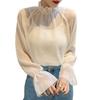 DAYCLOSET Long Sleeve Sheer Blouse with Ruffles and High Lightweight and Loose Perfect for Spring and Autumn Women's See-Through Neck, Sheer, Fit,