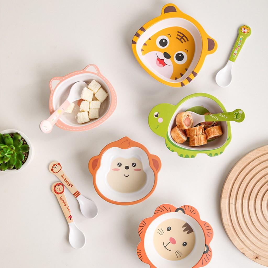 Bamboo fiber baby home learning to eat training rice spoon cute cartoon spoon fork cutlery set