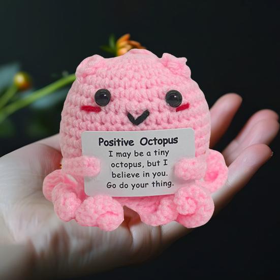 Crocheted Positive Octopus Doll Emotional Support Handmade Crochet Octopus with Card