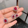 Simulation Pigeon Blood Ruby Set, Pendant Necklace Ring Earrings Wedding Jewelry Three-piece Set