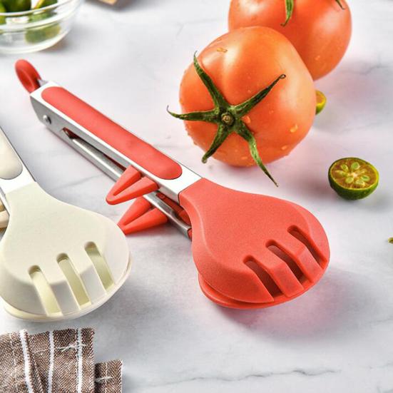 Silicone Food Clip with Stand Anti-scald Long Handle Hangable Multifunctional Steak Meat Barbecue Serving Clamp Tong Spatula Kitchen Supplies