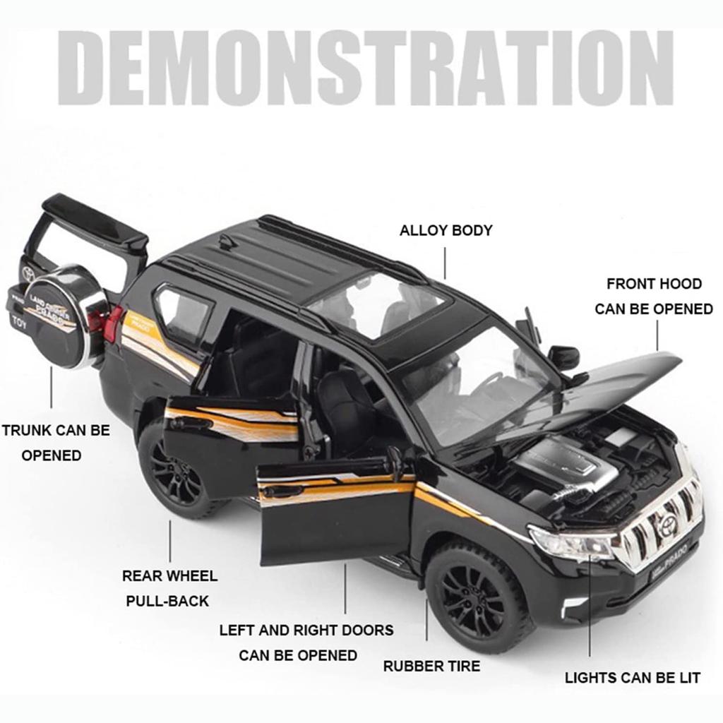 1/32 Scale Toyota Land Cruiser Prado Alloy Car Model Off-Road Vehicles Diecast Toys with Sound and Light,Collection Replica Car Models Gift for Kids