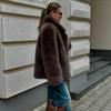 Пальто из искусственного лисьего меха женские однотонные куртки средней длины с лацканами и длинными рукавами, пушистая верхняя одежда, толстая, свободного кроя, повседневная, осенне-зимняя