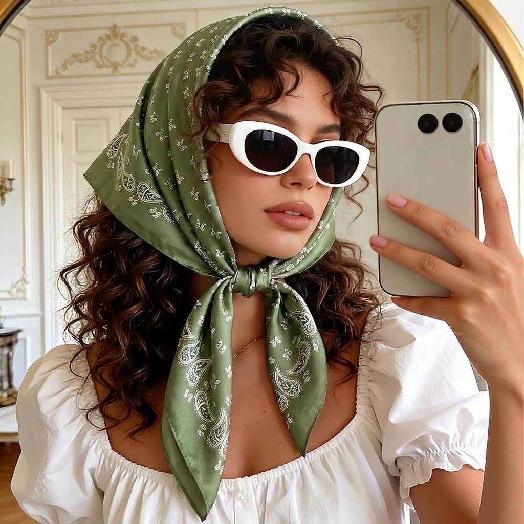 Square Scarf Female Hijab Headscarf Bandana Handkerchief Silk Scarves Woman Luxury Windproof Turban Headband Retro Bohemian