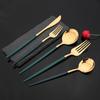 20Pcs Mirror Green Gold Tableware Set Silverware Stainless Steel Dinnerware Kitchen Knife Spoon Flatware Dessert Cutlery Set Basic Utensils