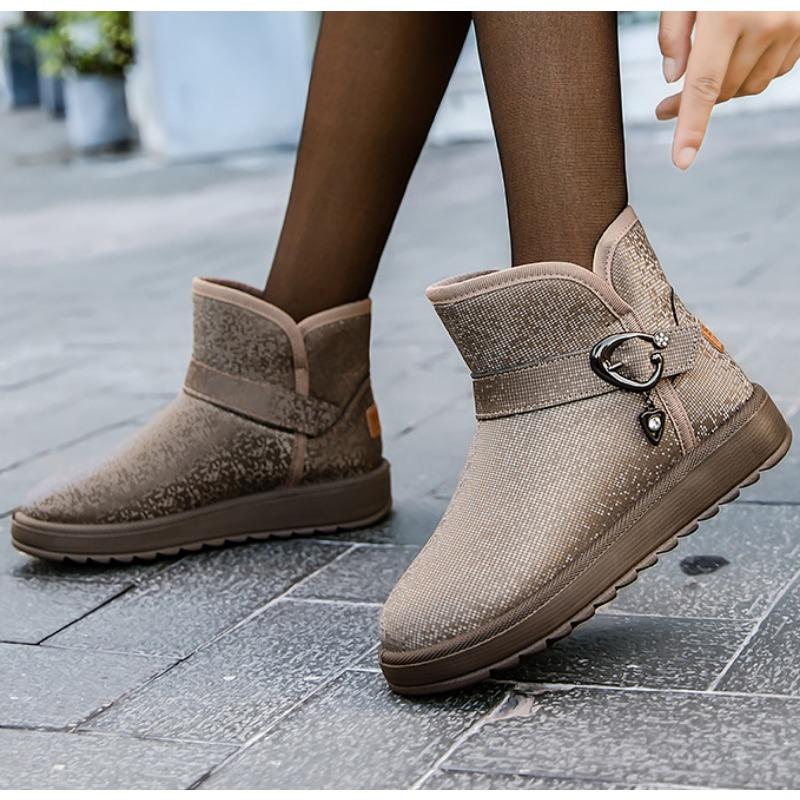 Зимние ботинки на плоской подошве для женщин 2024 года, новые зимние плюшевые и утолщенные туфли из хлопка на одну ногу, модные женские короткие ботинки, женские сапоги