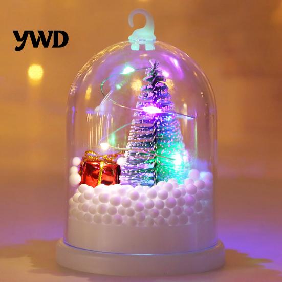 Compact Christmas Gift for Friends Tree in Dome with LED Light, Mini Cedar Light Up Decorative Indoor Holiday Ornament, Battery Powered Table