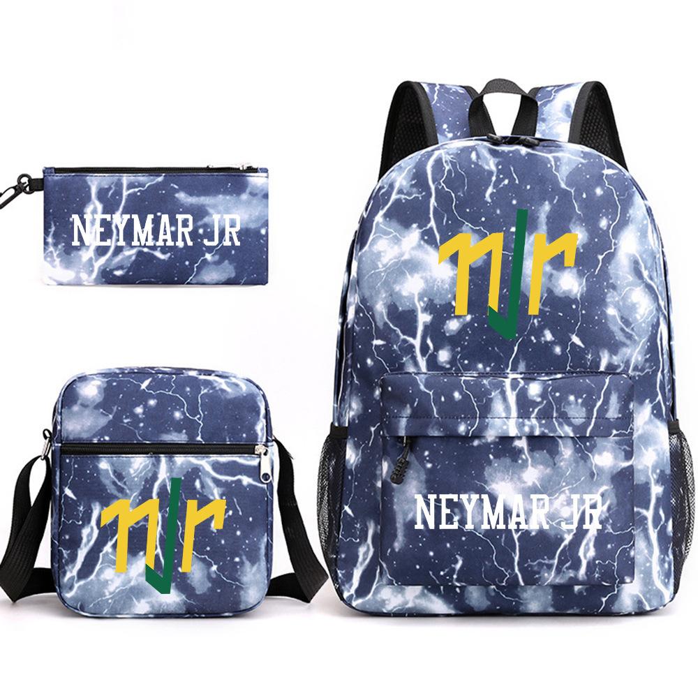 Neymar schoolbag star Neymar has the same peripheral printed backpack, male and female students campus three-piece schoolbag.