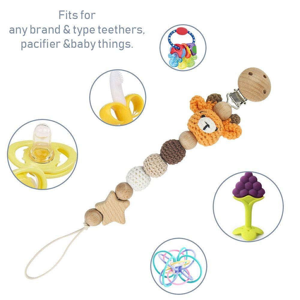 Beech Wood Teething Toys Anti-Drop Dummy Holder Soother Chain Pacifier Holder Baby Pacifier Clips