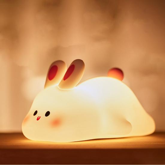 Night Light Silicone Big Face Rabbit Tap USB Rechargeable with Dimmable Timer Soft Eye-Protective LED Night Light