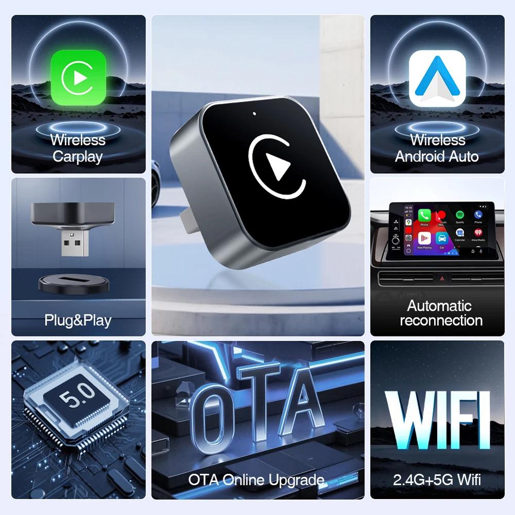 Беспроводной адаптер 2 В 1 CarPlay Android Auto, проводной адаптер CarPlay для iPhone, беспроводное управление, Plug & Play CarPlay