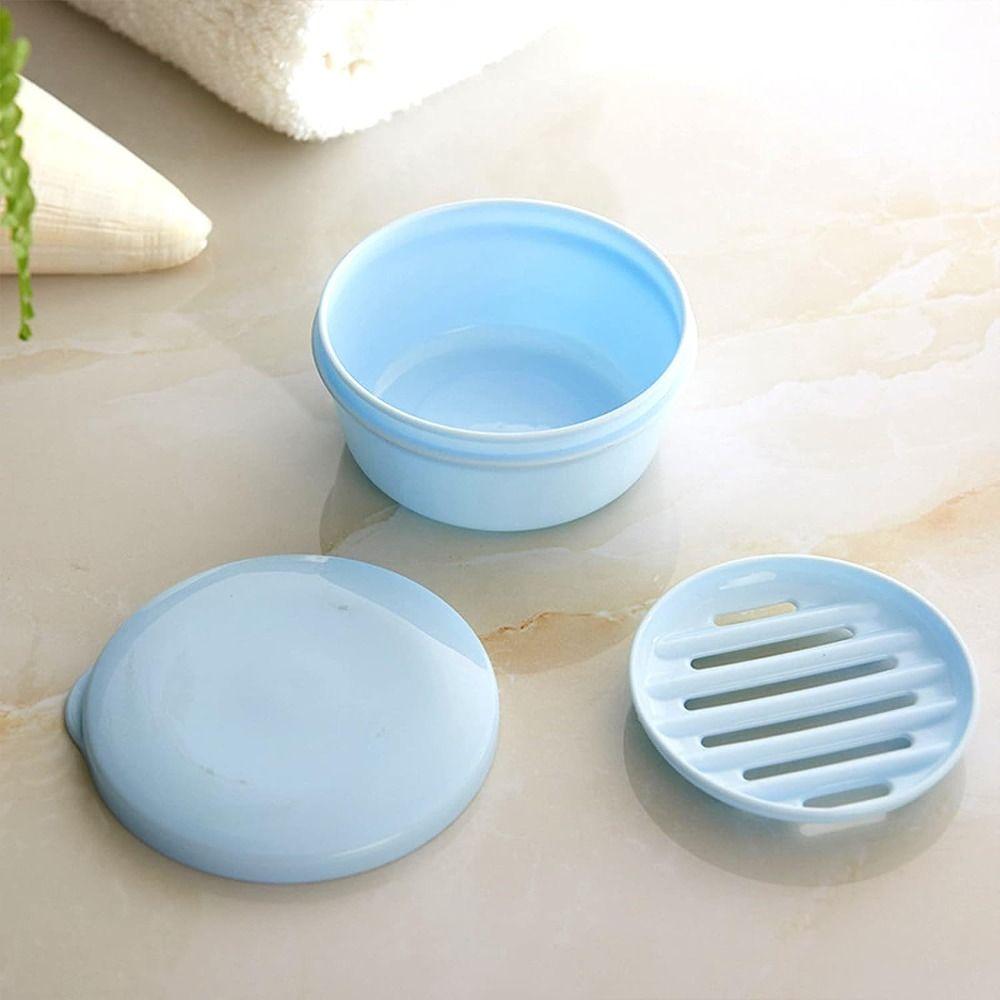 Round Portable Soap Dish Self Draining Travel Soap Container Laundry   Trip