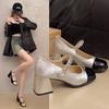 French Mary Jane Small Leather Shoes Women's Summer 2025 New Thick Heel High Flat Heel Shoes Temperament Small Fragrant Single Shoes Women