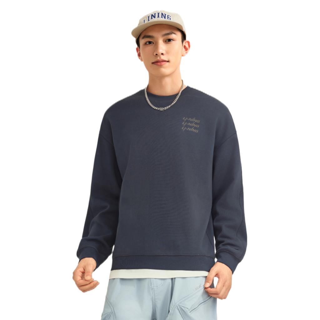 Li Ning Sports Life Collection Crew Neck Letter Fleece Lined Long Sleeved Sweatshirt Unisex AWDVF71-6