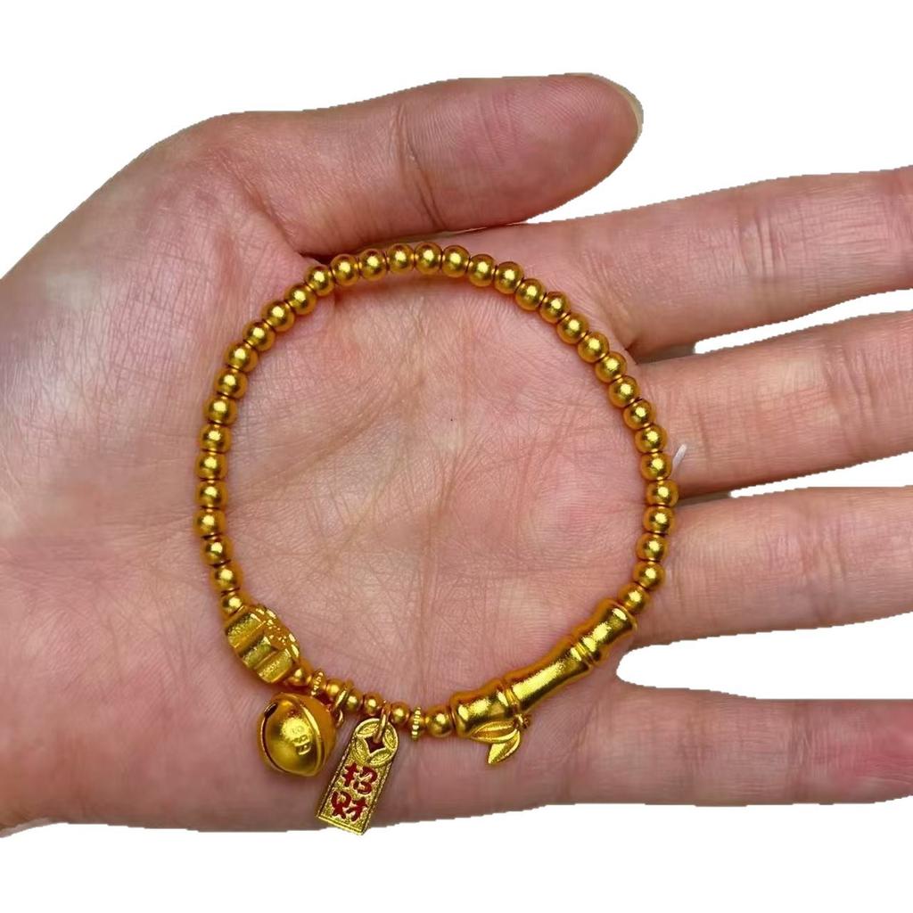 Бамбуковый браслет женский шаг за шагом для привлечения богатства колокольчик Нафу песок золото бусины сливового цвета