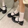 Mary Jane High Heels Women's Autumn 2024 New French Retro White Small Leather Shoes Thick Heel Light Mouth Single Shoes