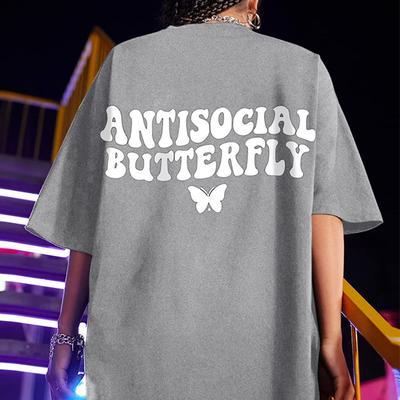 Белые футболки с буквенным принтом бабочки, женские 100% хлопок, черная модная дышащая футболка с короткими рукавами в стиле хип-хоп, летняя дышащая футболка