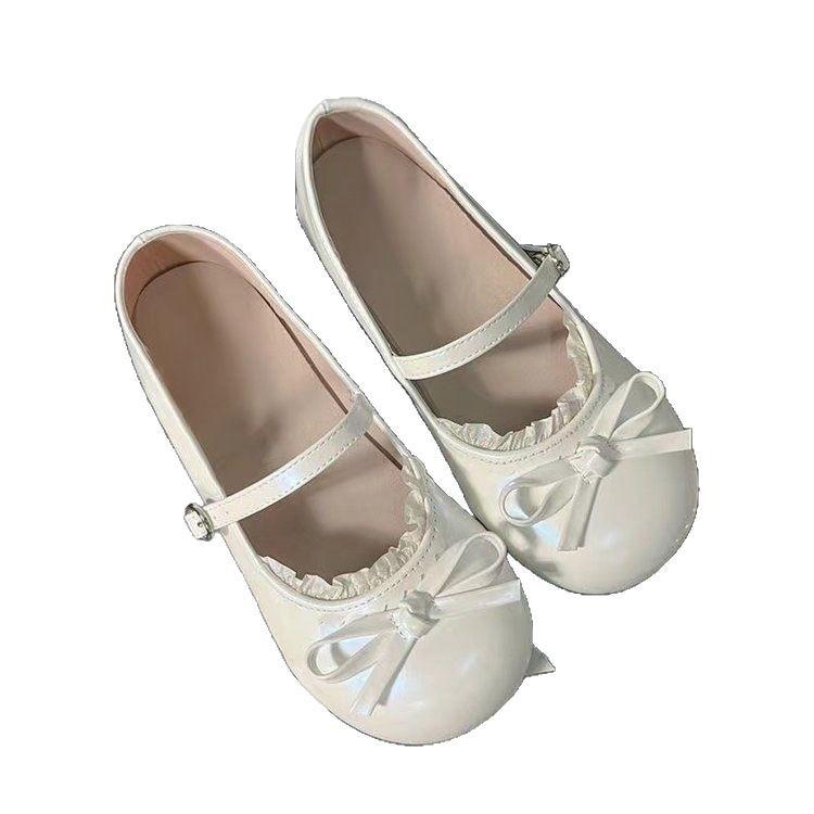 2025 New White Round Head Bow Flat-soled Single Shoes Women's French Retro Spring One-pedal Soft-soled Beanie Shoes