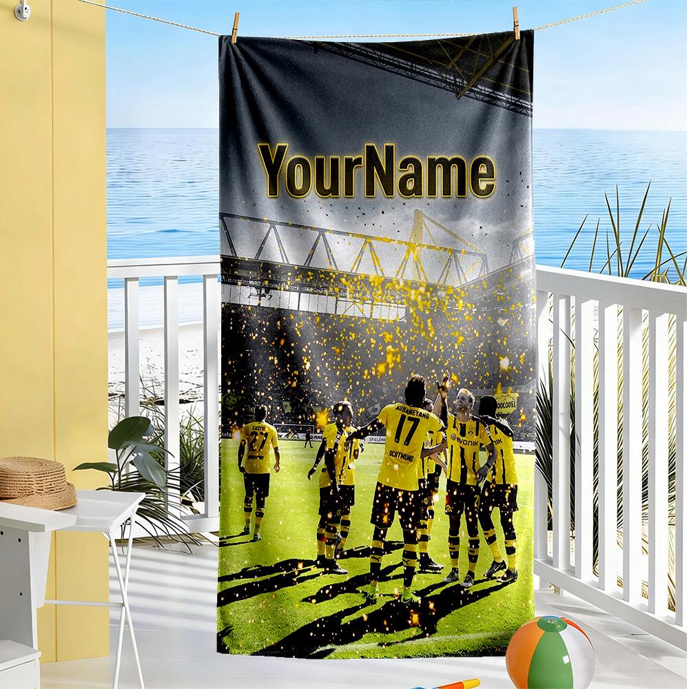 Borussia Dortmund Customize Your Name Beach Towel Super Soft & Absorbent Ideal for Travel Outdoor Swim Pool Yoga Surf Camping Hiking Gym Gift Holiday