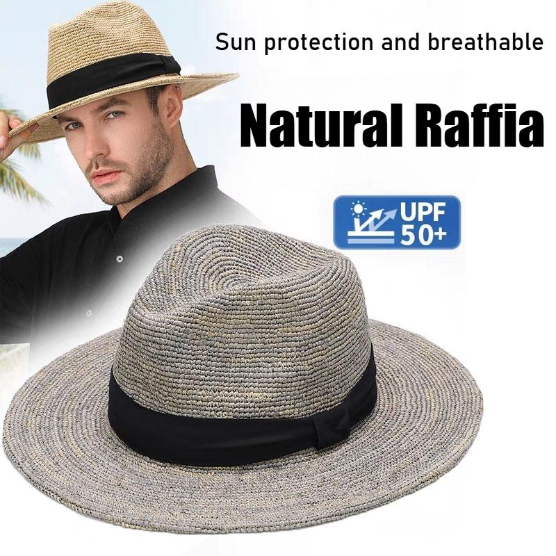 Summer Natural Raffia Jazz Top Sun Hats Women High-quality Double-deck Straw Hat Unisex Beach Sun Protection Sunshade Panama Hat