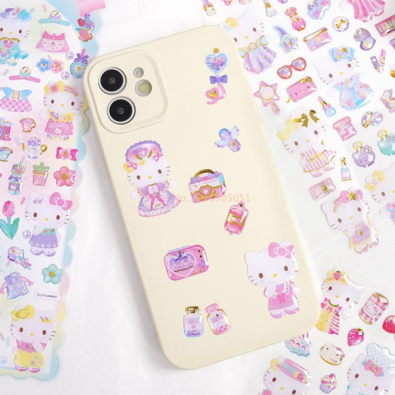 Рельефные кристальные наклейки Hello Kitty из эпоксидной смолы - Очаровательные наклейки с дизайном из мультфильмов, водостойкие, безопасные для детей, для кружки, корейская поп-культура, фотокарточка, чехол для телефона, кавайи