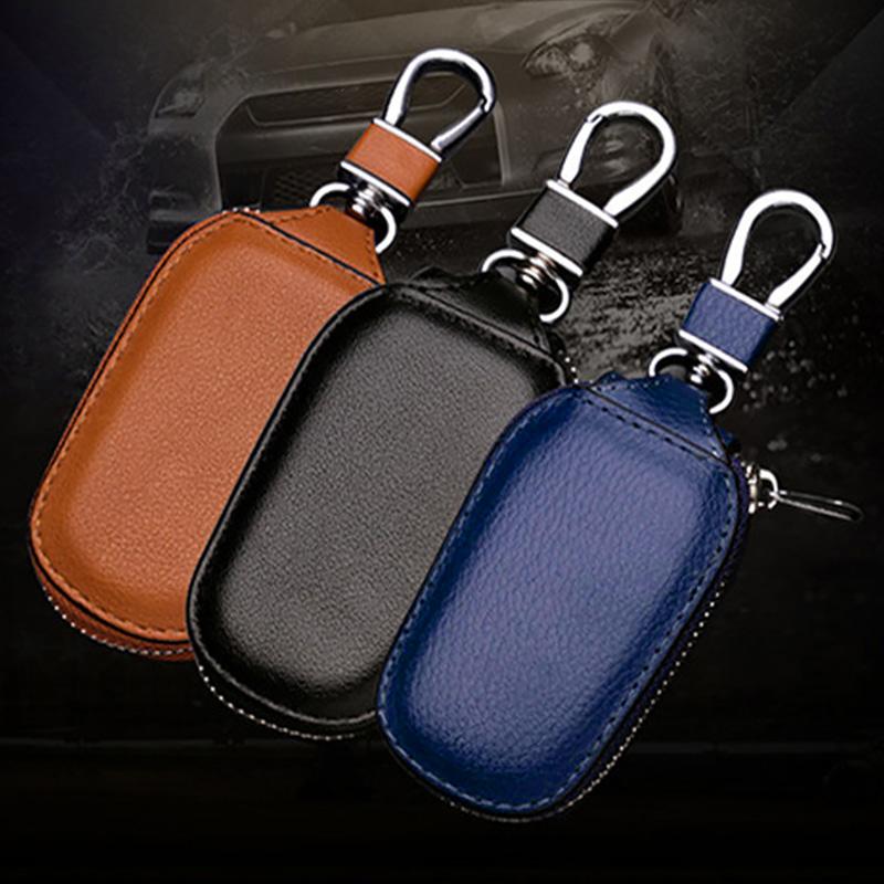Unisex Women Men Keychain Keyrings Waist Hanging Car Key Bag Case Zip-up Hanging Keyrings Leather Accessories