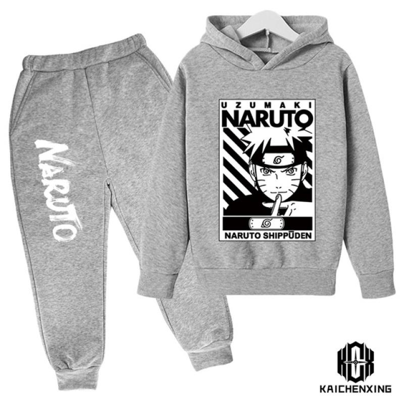Одежда с длинными рукавами Наруто для мальчиков, одежда для детей 4–14 лет, детские комплекты, повседневный хлопковый спортивный костюм для маленьких мальчиков, комплект с капюшоном и штанами