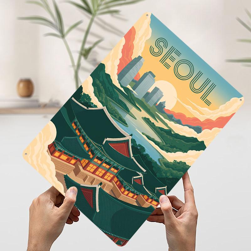 Seoul Travel Art Tinplate Poster Custom Wall Art Vintage Metal Signs Retro Tin Plaque for Modern Home Decoration Luxury Man Cave