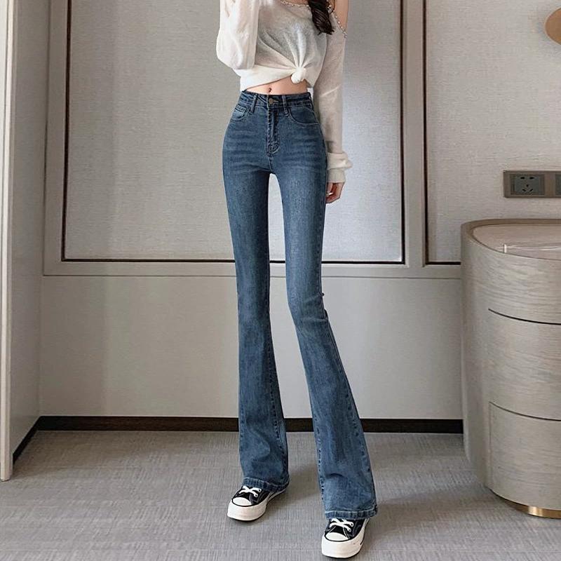 Micro Flared Elastic Jeans for Women's Autumn and Winter Horseshoe Pants, Slim and Tall, Slim Fit Straight Leg Floor Pants