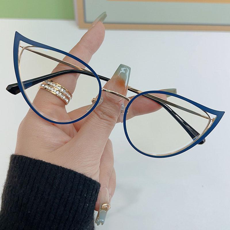 New In Metal Frame Vintage Anti Blue Light Cat Eye Glasses Women Luxury Brand Designer Popular Myopia Prescription Optical Frame