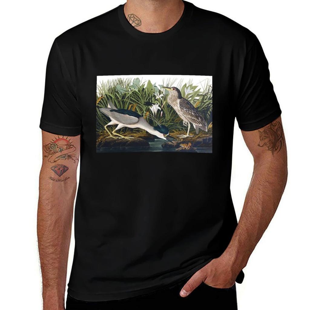 Blackcrowned Night Heron By John James Audubon Tshirt Basic Plain Tee For Spring And Summer Tshirt