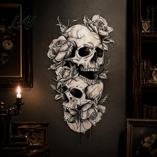 Versatile Skeleton Pattern Decals Halloween Double Skull Rose Wall Sticker PVC Waterproof Decals Peel And Dark Literary Gothic Home Decor Stick Art
