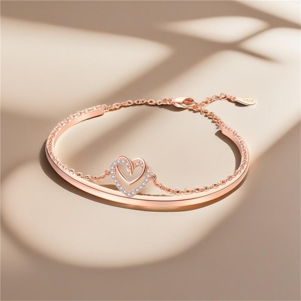 New 925 Silver Rose Gold Double-layer Heart Bracelet Chain Link Women Bracelet Birthday Festival Jewelry Gifts