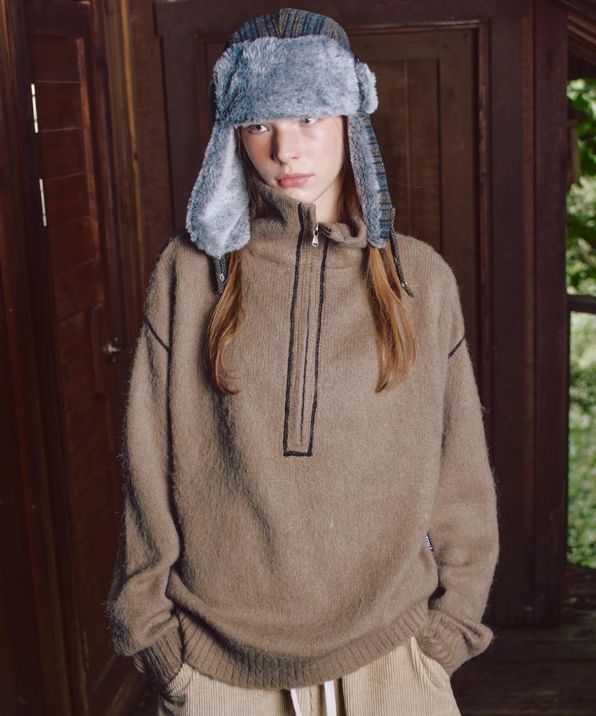 XTONZ Xtk176 Funnel Half Zip Knit (Mocha)