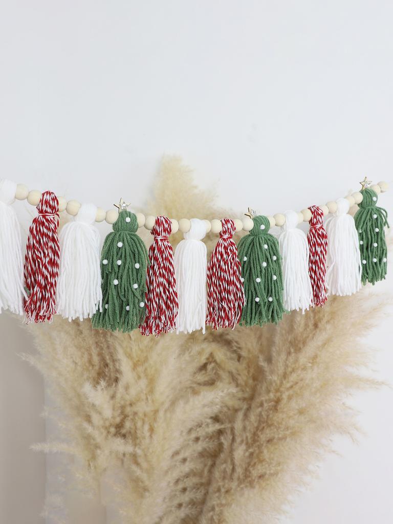 Бохо Рождественская гирлянда из деревянных бусин с кисточками, Рождественский камин, Настенное подвесное украшение для дома, Подвеска, Зимнее украшение для вечеринки