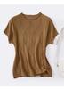 25 year spring new product texture solid color slimming elastic round neck top shoulder short sleeved knitted wool sweater