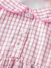 Sweet Korean Style Baby Bubble Romper, Pink White Plaid with Colorful Flowers, Newborn Summer Outfit