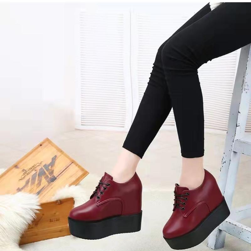 Модная женская зимняя повседневная обувь из хлопка на плоской подошве с покатым каблуком в корейском стиле с высоким каблуком, одинарные туфли для работы