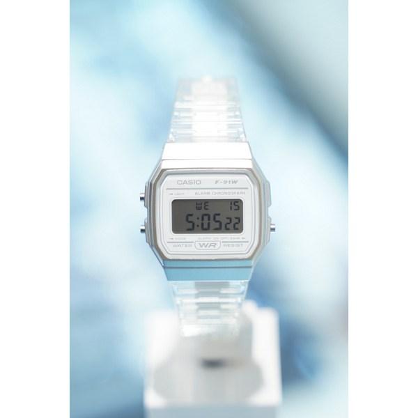 Casio Transparent Band Square Unisex Digital Electronic Watch F-91WS
