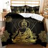 Buddha Statue Duvet Cover Set King/Queen Size,Exotic Golden Buddha Lotus Flowers Comforter Cover Adults Polyester Bedding Set