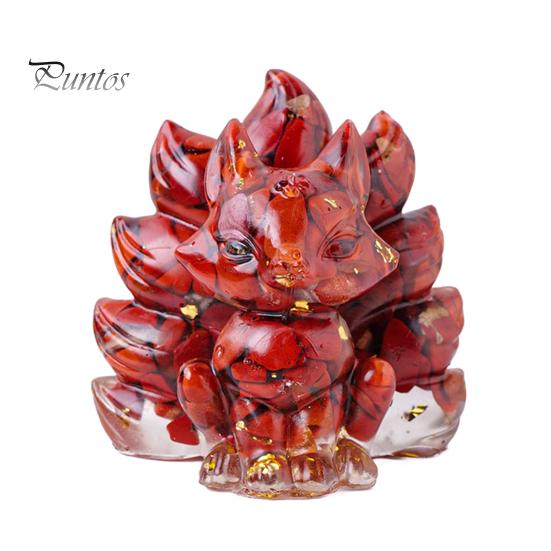 Статуэтка из натурального камня в виде девятихвостой лисы, позитивная целебная энергия, вырезанная вручную из цветного искусственного кристалла, сидящая статуя животного для домашнего офиса и рабочего стола