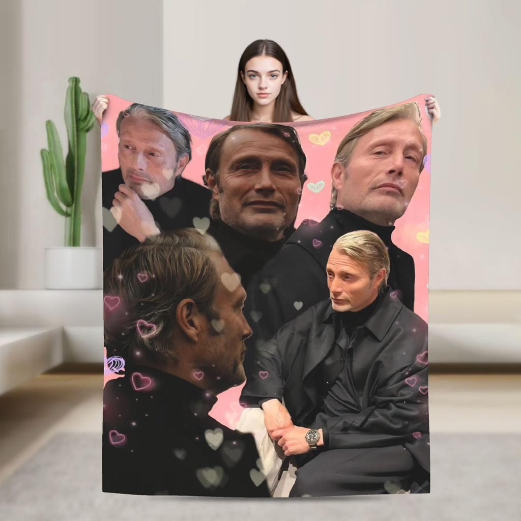 Супер Теплое Одеяло с Мадсом Миккельсеном Плюшевое Постельное Белье для Кемпинга Пледы Уличный Тренд Домашний Декор Фланелевое Покрывало Чехол на Диван-Кровать